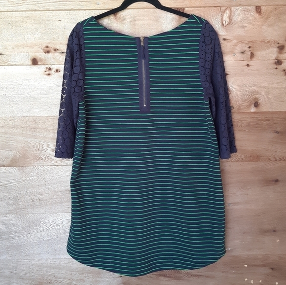 Postmark Green Navy Striped Tunic with Lace Elbow Sleeves Large - Picture 2 of 6